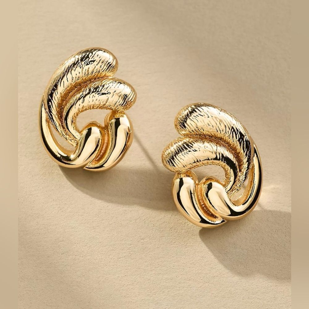 Anthropologie 14K Gold Plated Swirled Post Earrings